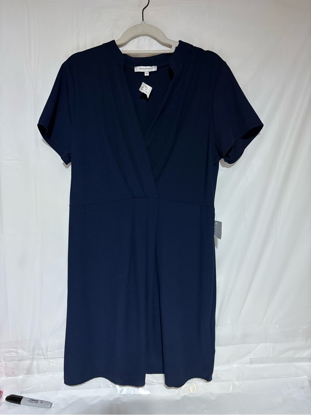 The Vanity Room Navy Blue Mini Wrap Dress